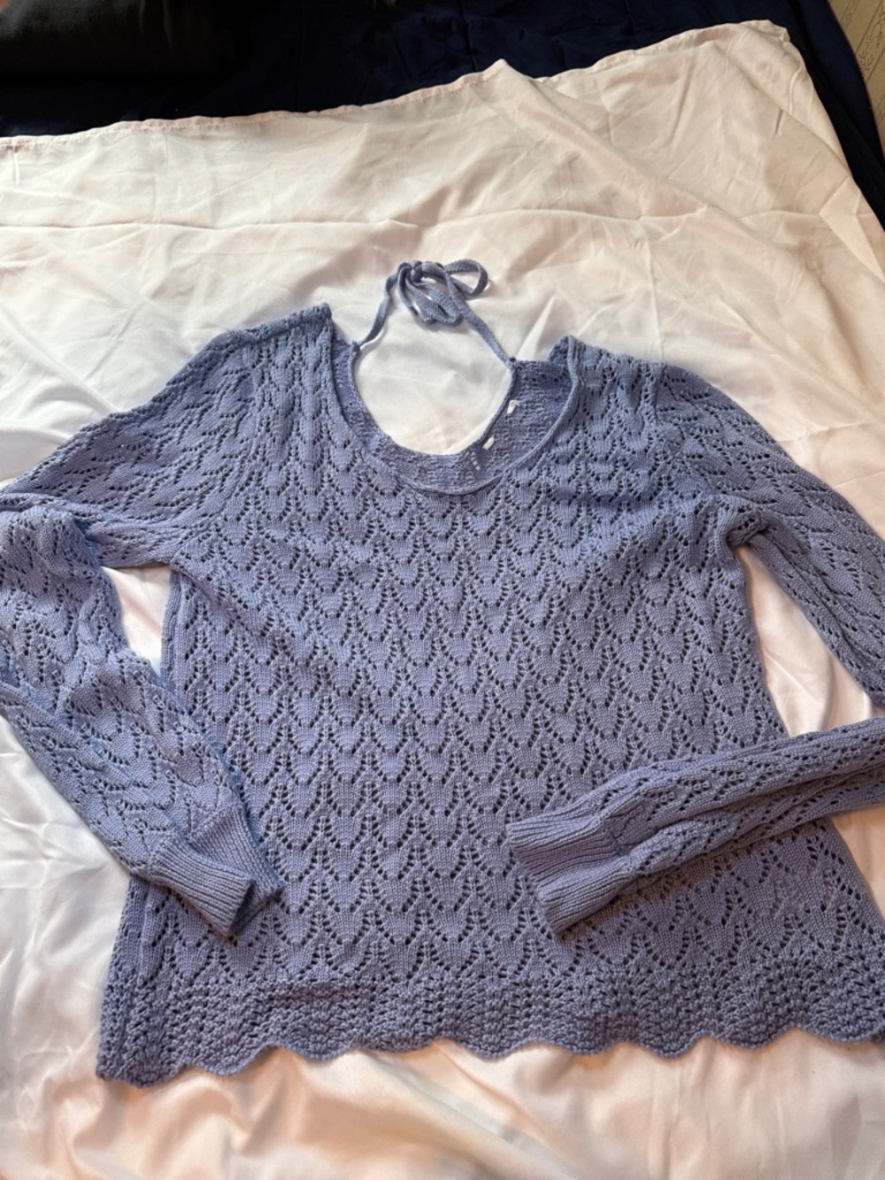 Light Lavender Open-Knit Scoop Neck Women's Sweater